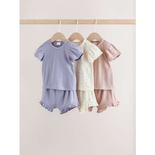 Purple Floral Short Sleeve Top and Shorts Baby Set 6 Piece (0mths-2yrs)