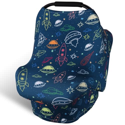Rquite All-in-1 Car Seat Cover Baby, Carseat Covers for Girl Boy, Stretchy Soft Infant Car Seat Cover, Multi-use Baby Carrier Cover, Car Seat Canopy, Stroller Sun Shade, Nursing Breastfeeding Cover