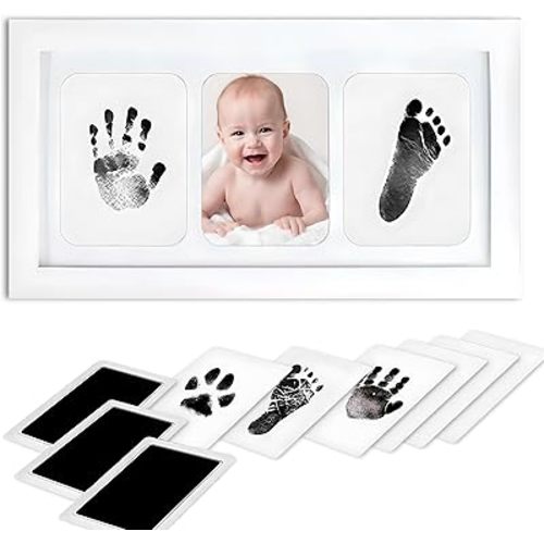 Inkless Baby Hand and Footprint Kit – Clean Touch Paw Print Keepsake Frame with 3 Ink Pads – Newborn Nursery Decor, Toddler Children Registry Gift, Pet Dog Cat Memorial, No Mess Baby Handprint Kit