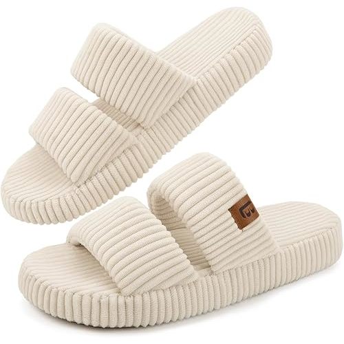 LongBay Slippers for Women Memory Foam Open Toe Slip On Bedroom Comfy House Shoes with Dual-Strap