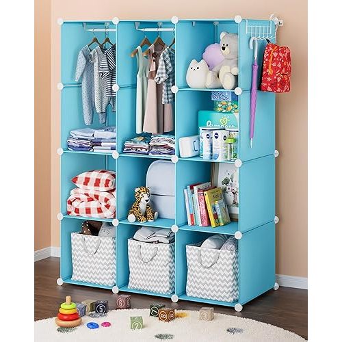 Baby Closet Organizer for Nursery: Durable Baby Wardrobe for Closet - Customizable Baby Armoire - Baby Dresser Closet Shelves - Waterproof Shelf Clothes Organizer w/Wall Fixation (Blue)