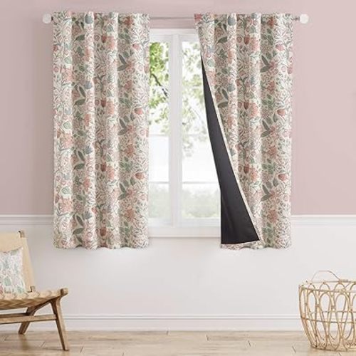 Vangao Pink Nursery Curtains for Girls Room Floral Blackout Curtains 63 Inch Length Farmhouse Drapes for Bedroom Room Darkening Flower Patterned Window Treatment for Kids Set of 2