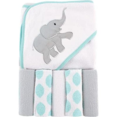 Luvable Friends Unisex Baby Hooded Towel with Five Washcloths, Ikat Elephant, One Size