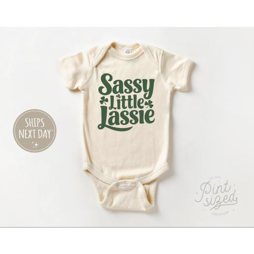 Sassy Little Lassy Baby Onesie® - St Patrick&#39;s Day Bodysuit - Vintage Natural Irish Baby Onesie®