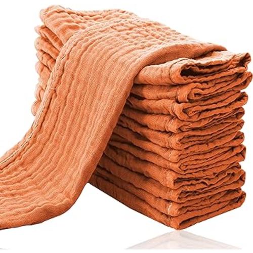 Cute Castle 12 Pack Muslin Burp Cloths for Baby - Ultra-Soft 100% Cotton Baby Washcloths - Large 20'' by 10'' Super Absorbent Milk Spit Up Rags - Burpy Cloths for Unisex, Boy, Girl - Vermilion