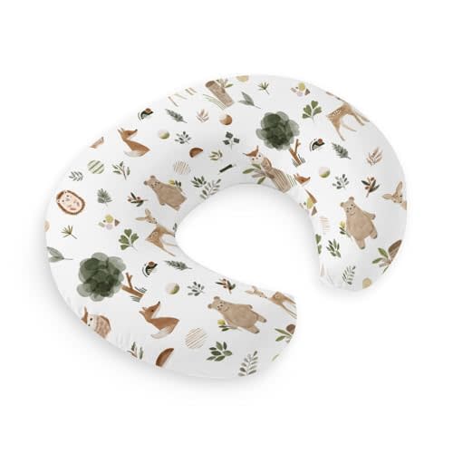 HawSkgFub Boho Woodland Animal Nursing Pillow Cover for Baby Boys Girls, Forest Bear Deer Fox Owl Breastfeeding Pillow Slipcover, Nursing Pillowcase for Newborn Infant, Cover Only