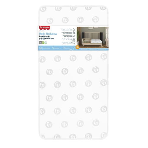 Fisher Price by Dream On Me Hello Rainbow Mattress White with Grey FP circles