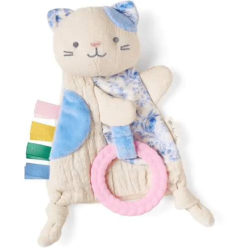 Itzy Ritzy - Bitzy Crinkle Sensory Toy for Babies & Toddlers — Features Crinkle Sound, Soft Braided Teething Toy Ring & Textured Ribbons — Gender Neutral Baby Item for Ages 0 Months & Up, Kitty