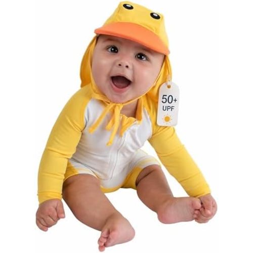 Cuddle Club UPF 50+ Baby Sunsuit with Sun Hat for Newborns, Infants & Toddlers, Sun Protection Rashguard & Swimsuit