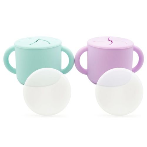 WeeSprout Snack Containers, Food Grade Silicone Cups, Spill-Proof Tops for Toddlers & Babies, Set of 2 Snack Catchers