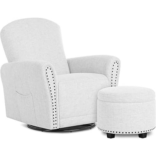 Evolur Vienna Swivel Glider with Ottoman, FSC Certified, Greenguard Gold and JPMA Certified Glider Rocking Chair, 360° Swivel Motion, Ergonomic Design Nursery Glider, Fog Gray