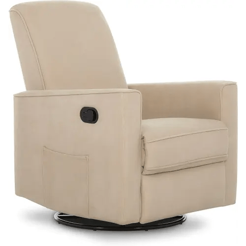 évolur Raleigh Upholstered Manual Glider Recliner– Rocking & 360° Swivel with Smooth Glide – Greenguard Gold & FSC Certified – Modern Nursery and Living Room Chair in Tan