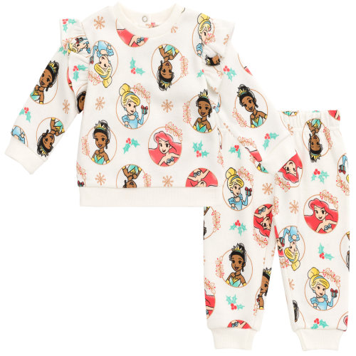 Disney Princess Tiana Cinderella Ariel Infant Baby Girls Fleece Sweatshirt and Pants Set Princess / White 24 Months