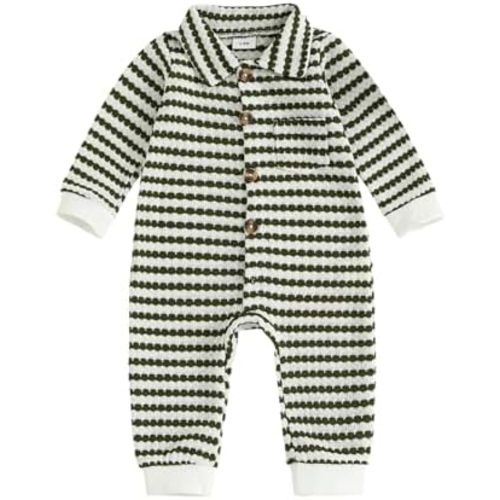 Thorn Tree Baby Boys Clothes Infant Knit Romper Long Sleeve Newborn Outfits Button Closure Onesie Turn Down Collar Jumpsuit