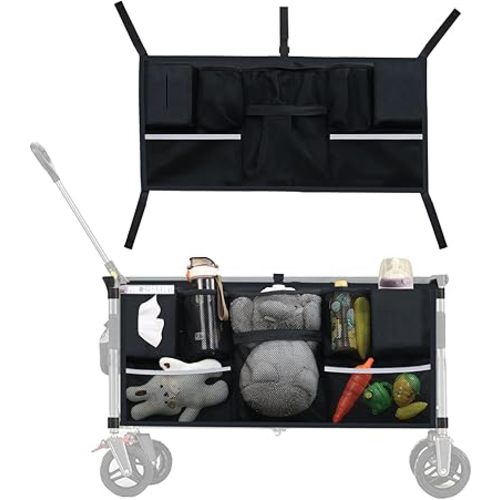 Universal Collapsible Wagon Side Pocket, Large Capacity Beach Wagon Storage Attachment, Wide Compatibility Attachments for Garden Cart Sorting Storage, Black (Product Not Including Cart)