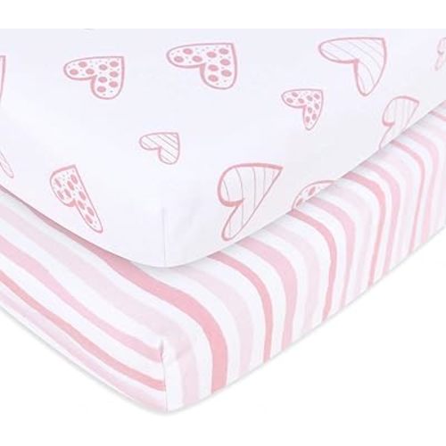 Biloban Pack and Play Sheets Fitted, 2 Pack Playard Sheets Fits for Graco Pack n Play Mattress, 100% Jersey Knit Cotton Mini Crib Sheets for Baby Boys & Gril