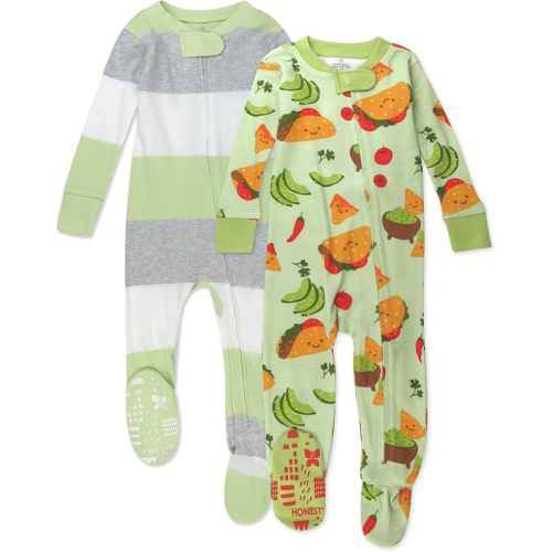 HonestBaby Unisex Baby 100% Organic Cotton Celebration Non-Slip Footed One-Piece Sleeper Zip-Front Pajamas