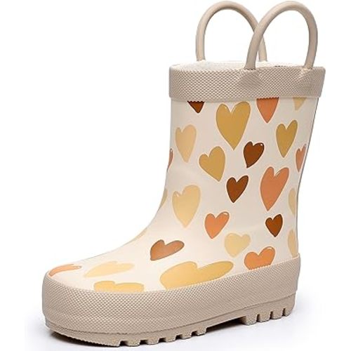 Toddler Rain Boots with Easy-On Handles, Waterproof Rubber Kids Rain Boots for Girls and Boys, in Fun Printed & Colors Unisex-Child Outdoor Rain Boots