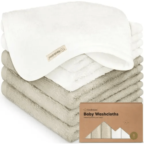 6-Pack Baby Washcloths - Soft Viscose Derived from Bamboo Washcloth, Baby Wash Cloths, Baby Wash Cloth for Newborn, Kids, Bath Baby Towels, Face Towel, Face Cloths for Washing Face (White/Stone)
