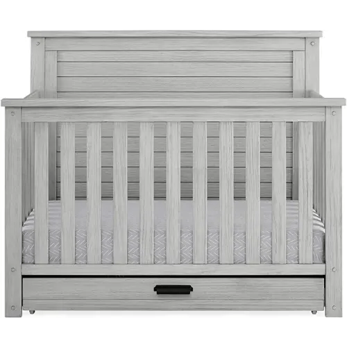 Delta Children Simmons Kids Caden 6-in-1 Convertible Crib with Trundle Drawer, Greenguard Gold Certified, Rustic Mist