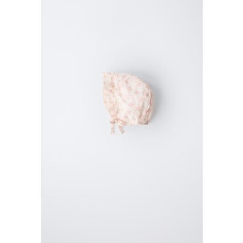 FLORAL PRINT DOTTED SWISS BONNET - Pastel pink | ZARA United States
