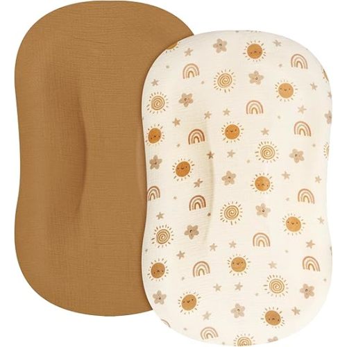 MEXXI Muslin Baby Lounger Cover, 2 Pack Infant Cover, Breathable and Soft Cotton Slipcover for Baby Girls and Boys (Cider)