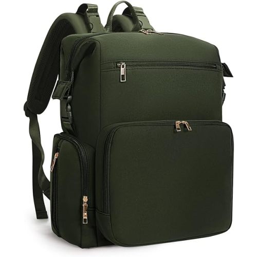 CEI-CEI Neoprene Diaper Bag Backpack with Insulated Pockets, Large Newborn Baby Maternity Bags Travel Tote with Changing Pad (Army Green)