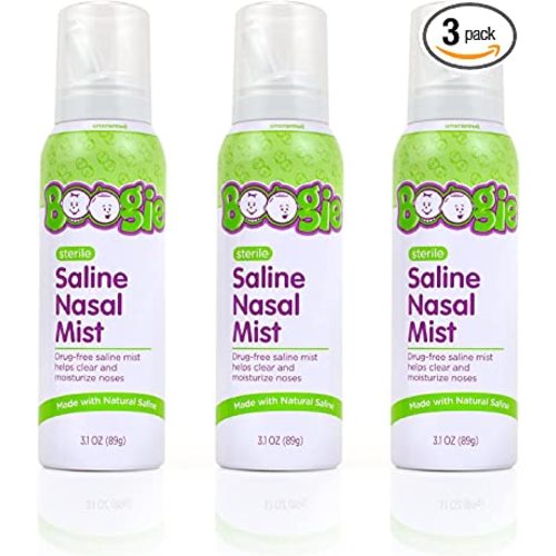 Boogie Baby Saline Nasal Spray Mist, Allergy Relief, Nasal Decongestant, FSA/HSA Eligible, Made with Natural Saline, Unscented, 3.1 Ounce (Pack of 3)