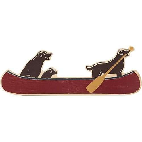 Dogs in Canoe Wood Wall Decor - Large Canoe Lake Wall Art for Lake House, Man Cave, or Living Room