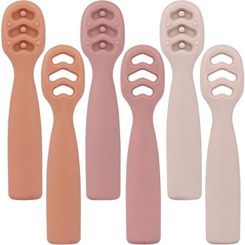 Baby Spoons Set, 6 Pack Silicone Baby Spoon Self Feeding 6+ Months, First Stage Baby Led Weaning Supplies, Boil and Dishwasher Safe