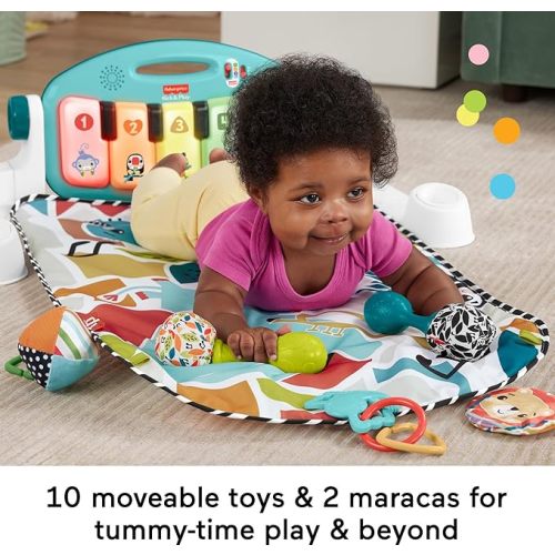 Fisher-Price Baby Musical Toy Set Glow and Grow Kick & Play Piano Gym Blue Playmat with 2 Rattle Maracas for Newborns Ages 0+ Months