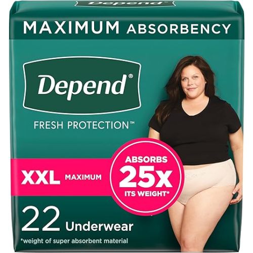 Depend Fresh Protection Adult Incontinence & Postpartum Bladder Leak Underwear for Women, Disposable, Maximum, Extra-Extra-Large, Blush, 22 Count, Packaging May Vary