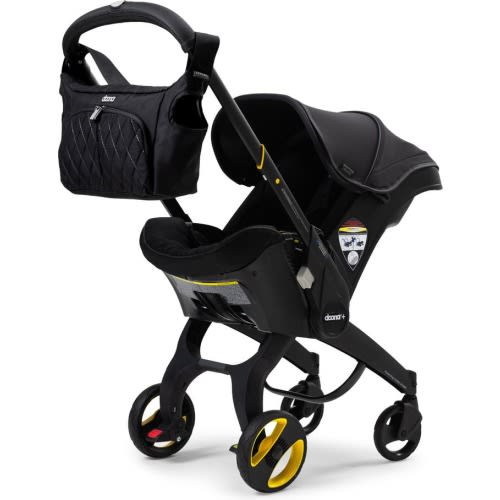 Doona Convertible Infant Car Seat/Compact Stroller System with Base & Midnight Essentials Bag Set, Midnight