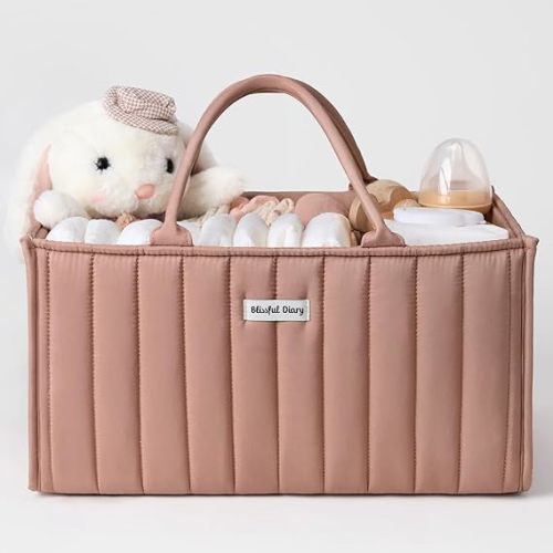 Blissful Diary Baby Diaper Caddy Organizer, Stylish Storage Basket for Newborn Essentials and Diaper Station, Gift for Baby Shower and Registry Must-Have, Blush Pink