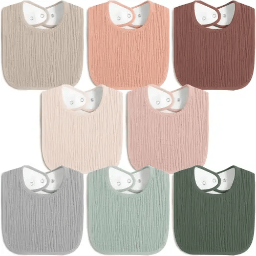 8 Pack Baby Muslin Bibs 100% Cotton Bibs for Boys Girls,Soft and Absorbent Bib Set for Feeding and Drooling