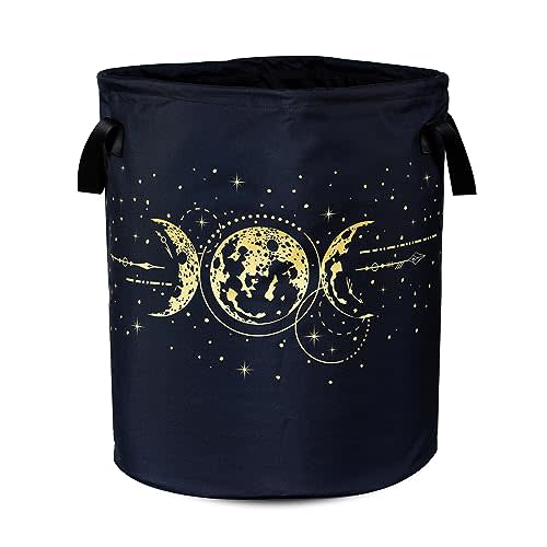 Gold Triple Goddess Symbol Laundry Basket Moon Foldable Oxford Cloth Funny Tote Bag Laundry Hamper Clothes Storage Bucket Organizer For Bathroom/Laundry Storage/Bedroom 17.7x13.7 Inch