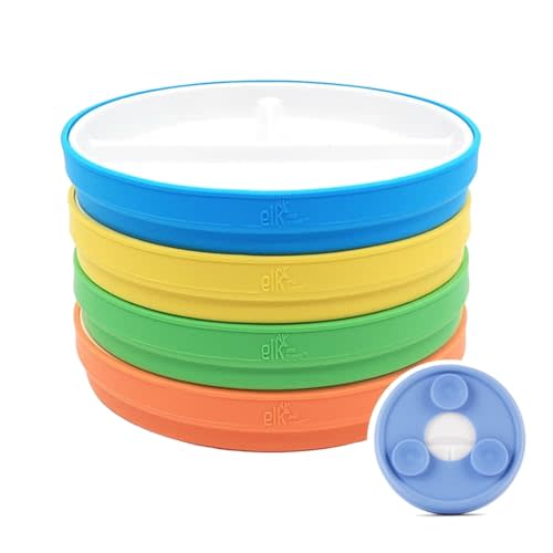 Elk and Friends Kids 6.7” Porcelain Divided Plates with Silicone Suction Sleeves | Suitable for Babies/Kids/Toddlers | Microwave & Dishwasher Safe | Non Slip | Snack Dishes