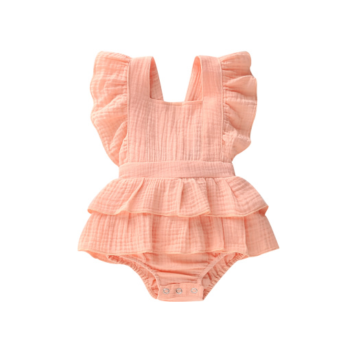 Mioliknya Newborn Baby Girls Romper Ruffle Jumpsuit Bodysuit One-Piece Cotton Linen Outfits Clothes