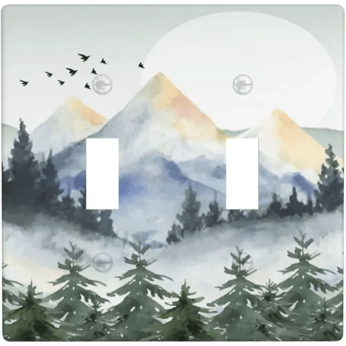 Tree Forest Mountain Double Toggle Light Switch Plate Cover 2 Gang Decorative Outlet Plate Electrical Wall Plate Covers Receptacle Decorate Plug Covers For Kitchen Bedroom Bathroom Decor 4.5" X 4.5"