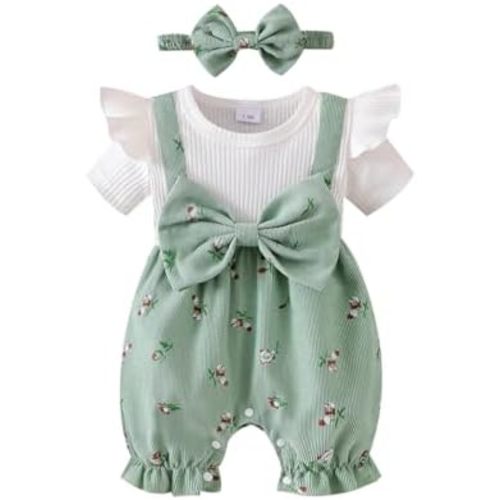YINGISFITM Newborn Baby Girl Clothes Summer Bubble Romper Floral Bow Short Jumpsuit Infant Cute Outfits 0 3 6 9 12 18 Months