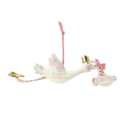 Baby's First Christmas Stork ornament - pink | Tricia Lowenfield Design | Over The Moon