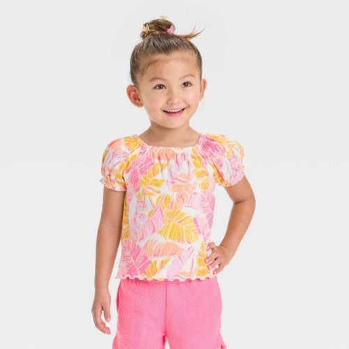 Toddler Girls' Pucker Knit Warm Palm Printed Short Sleeve Top - Cat & Jack™ 18M
