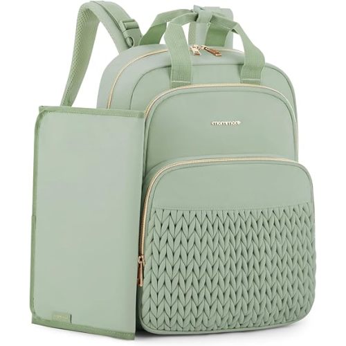 mommore Diaper Bag Backpack Large Baby Bag for Boys Girls Quilted Travel Diaper Backpack with Changing Pad, Stroller Straps