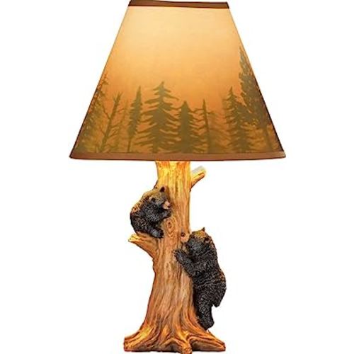 Collections Etc Rustic Climbing Bear Family Northwoods Lamp,14 3/4" H