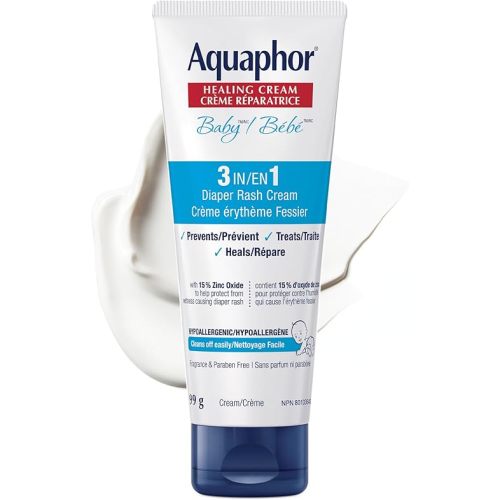 Aquaphor Baby Healing Diaper Rash Cream for Baby's Sensitive Skin, 15% Zinc Oxide Cream, Non Sticky, Fragrance Free, Hypoallergenic Diaper Rash Treatment, Recommended by U.S. Pediatricians, 99g