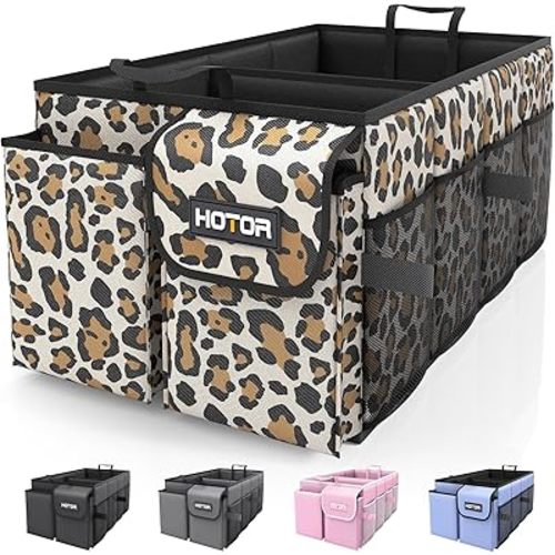 HOTOR Trunk Organizer - Car Organizer, Foldable Trunk organizer for SUVs & Sedans, Sturdy Car Organization for Car Accessories, Tools, Sundries, Leopard, 2 Compartments, 21.3"×12.6"×10.6"