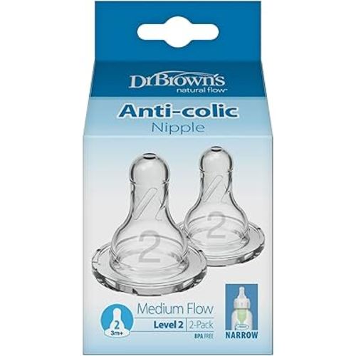 Dr. Brown's Dr Brown Natural Flow Level 2 Narrow Nipple Set of 2 (3M+) Clear