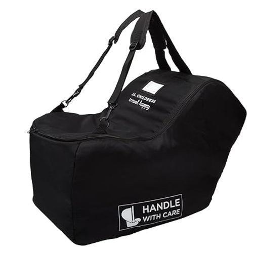 J.L. Childress Padded Infant Car Seat Bag - Travel Bag for Airplane, Fits Most Baby & Infant Car Seats, Compatible with UPPAbaby, Nuna, & Chicco, Airport Accessories, AirTag Compatible- Premier, Black