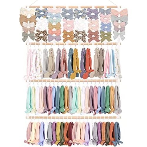 Bows Holder for Baby Girls, Bows and Headbands Holder for Baby,Baby  Headband Holder Organizer Hanging Newborn Hair Bow Storage w/Heart-Shape  Velvet Hangers for Baby Hair Accessories,Pink 