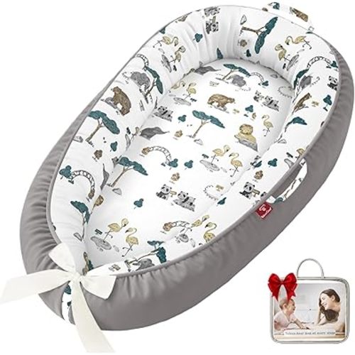 Baby Lounger - 100% Cotton Breathable Infant Lounger for Newborn, Portable Baby Nest for Home and Travel, Waterproof Lining, Newborn Babies Essentials Gifts